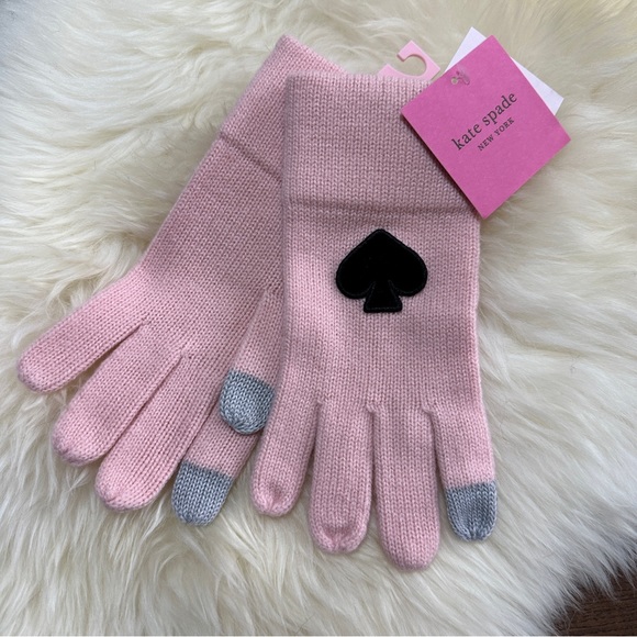 NEW Kate Spade New York Flocked Spade Gloves Pink Touchscreen friendly - Picture 1 of 5
